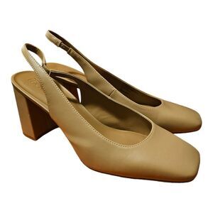 NORDSTROM RACK Nude Leather Slingback Block Heels - Size 12